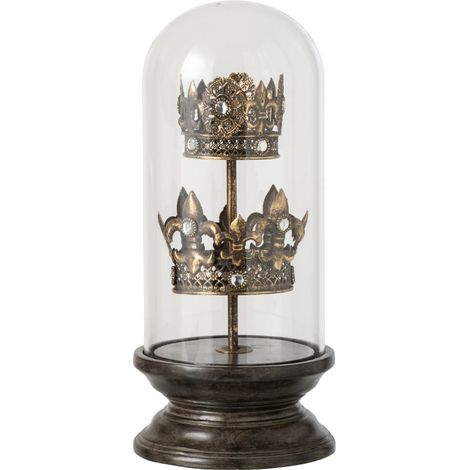 Cloche Déco en Verre "Couronnes" 37cm Bronze (1/2)