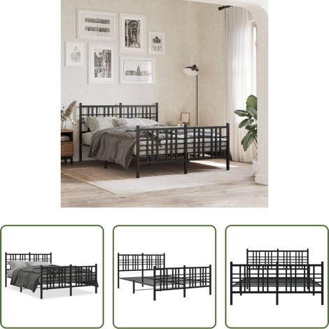 vidaXL Lit métallique - Cadre de lit métal sans matelas avec pied de lit noir 137x190cm (1/5)