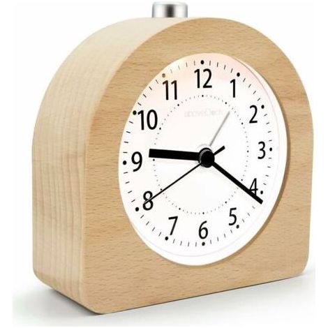 Réveil Matin à Piles Fonction Snooze Réveil Bois de Voyage Lumineux Réveil Analogique Silencieux sans Tic-Tac Horloge à Aiguilles Alarme Sonore Croissante - Bois Clair (1/4)