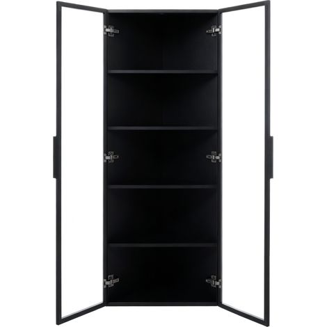 Vitrine d'angle en verre trempé noire avec éclairage LED intégrée 62 x 35 x 160 cm (1/5)