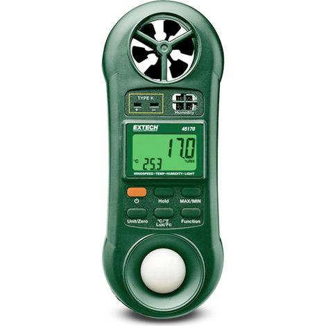 Extech 45170 Temperatur-Messgerät  -100 - +1300 °C Fühler-Typ K Multifunktions-Umweltmessgerät 4in1