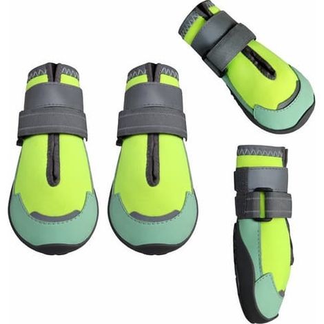 Chaussures antidérapantes pour chien, idéales pour la course en extérieur et les promenades quotidiennes - bandes réfléchissantes, polyester résistant à l'eau, respirantes, lot de 4, vert, taille L (1/4)