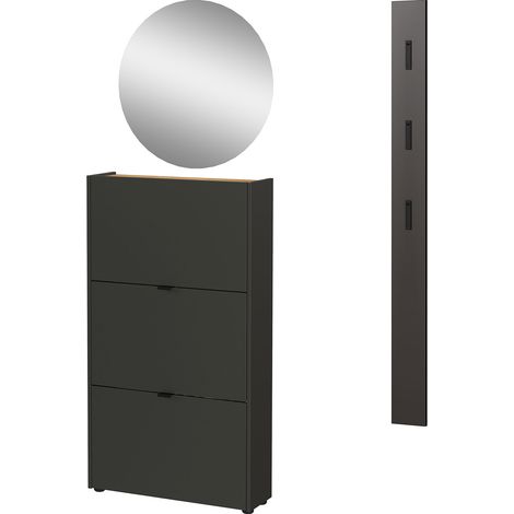 Meuble à chaussures + porte manteau + miroir anthracite - AMKI (1/3)