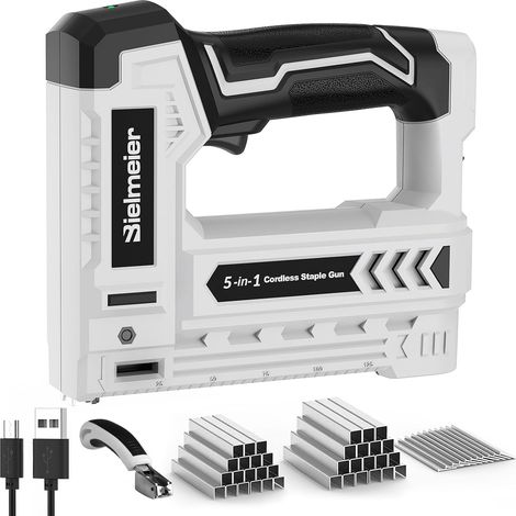 5-in-1 Electric Staple Gun, Strip Nailer, 4V Rechargeable Cordless Stapler, Battery Powered Nail Gun with 1950 Staples and Nails