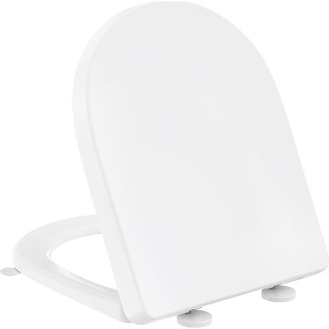 - WC-Sitz - WC-Becken - D-förmig mit Absenkautomatik und Metallscharnier - Für Badezimmer - Weiß - 44,6 x 36,1 x 5 cm (1/5)