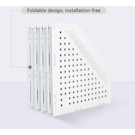 Porte-revues pliable à 4 compartiments, boîte de rangement ajustable, organiseur de bureau, serre-livres, porte-documents, support, classeur, magazines, module de rangement pour livres, classeur (blan (1/3)