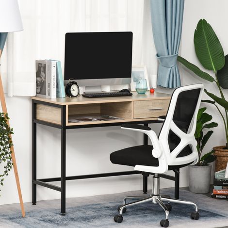Bureau avec rangement table bureau Industriel bureau ordinateur avec tiroir châssis métal Plateau bois chêne Clair Noir