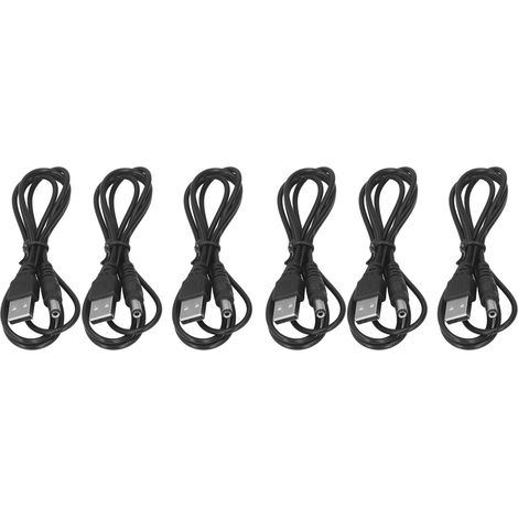 6 Stück 5V DC-Anschlusskabel USB 2.0 A Stecker auf 5,5x2,1mm Ladebuchse (Hohlstecker) Schwarz (1/5)
