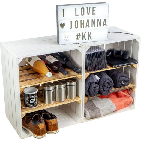 2er set Obskistenregal "Johanna" weiß mit zwei Mittelbrettern geflammt quer (1/5)