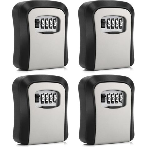 Set di 4 casseforti portachiavi da parete con serratura a combinazione, codice a 4 cifre, nero e grigio