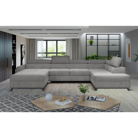Canapé panoramique Gris 5 places angle droit assise large 300cm CLOTIS