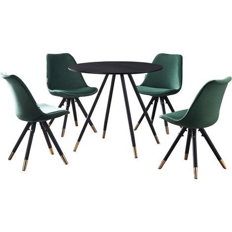 Dorchester LUX Sofia Dining Set - a White Wooden Dining Table and Set of 6 Green Vevet Dining Chairs - Dining Room Kitchen (1/5)