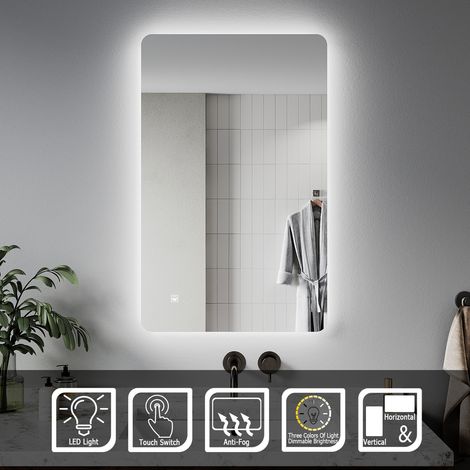 ELEGANT Energy Efficient Bathroom Mirror 800x500mm Backlit LED Illuminated Mirror with Light Sensor and Demister