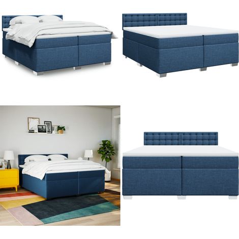 Boxspringbett mit Matratze Blau 200x200 cm Stoff - Boxspringbett - Doppelbett - Schlafsystem - Bettsofa - Blau - Home & Living