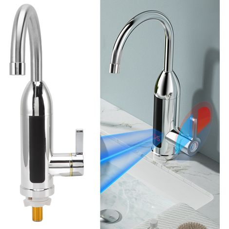 Grifo eléctrico de agua caliente instantánea – carcasa de acero inoxidable AISI 304 resistente a las huellas dactilares, pantalla digital LED – conexión EU 220 V – para cocina/baño (1/5)