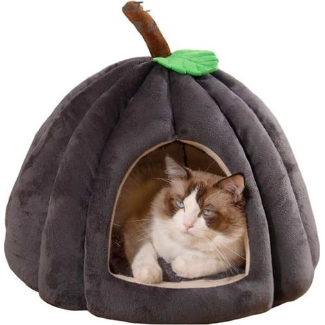 Katzenhöhle in Kürbisform, Halloween-Bett für Katzen und kleine Hunde (grau, 38,1 cm) Grau 15 in KORB