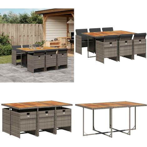 7-tlg. Garten-Essgruppe mit Kissen Grau Poly Rattan - Gartentisch - Gartenmöbel - Essgruppe - Gartenset - Outdoor Möbel - Home & Living (1/5)