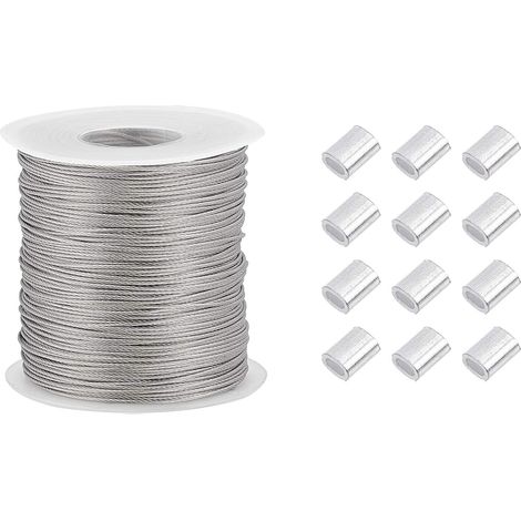 100m 0.8mm Heavy Duty Photo Frame Hanging Wire, Stainless Steel Picture Hanging Wire with 30pcs Aluminum Crimp Loop Sleeve for Mirror Frames (1/5)