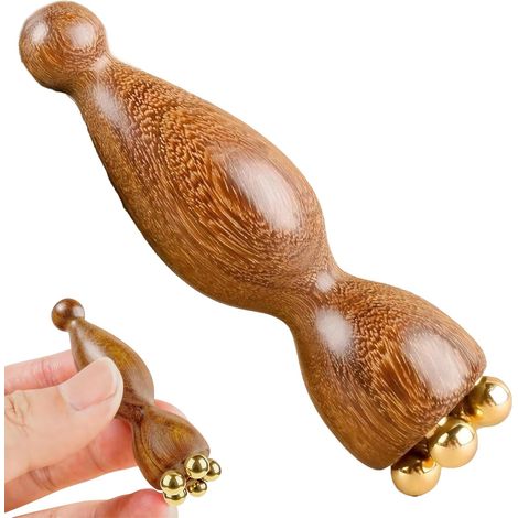 Massage facial rouleau facial en matière naturelle de santal avec 5 billes de cuivre rouleau de (1/5)