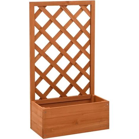 Pot de fleurs à carreaux orange, 50 x 25 x 90 cm, en bois de cèdre