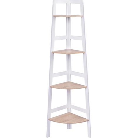 Mobiletto angolare 32 x 32 x 138 cm 4 ripiani angolari moderni MDF decorativo finitura legno naturale 200019212