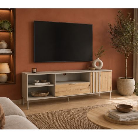 Meuble TV moderne beige et bois 160cm IRINA