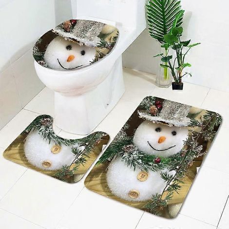 Ensemble de salle de bain européen et américain, tapis de toilette, tapis de sol antidérapants pour salon et cuisine, collection Noël trois pièces (1/2)