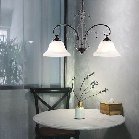 Lampada a pendolo retrò da soffitto a luce ruggine sala da pranzo con ottica alabastro in un set che include lampadine a LED (1/5)