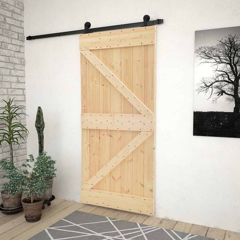 vidaXL Sliding Door Natural and Black 80 x 210 cm Solid Pine Wood