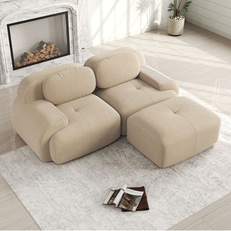 Canapé d’angle modulaire en corduroy beige, sans montage, OKWISH (1/5)