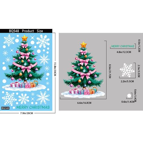 Autocollants de Noël pour fenêtre - Père Noël, sapin de Noël, flocons de neige - Décoration festive - Autocollants statiques pour vitres - BQ548
