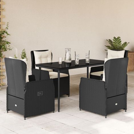 Ensemble de Jardin 5 Pièces en Résine Tressée Noir avec Coussins et Table en Verre Trempé 140x70 cm (1/5)