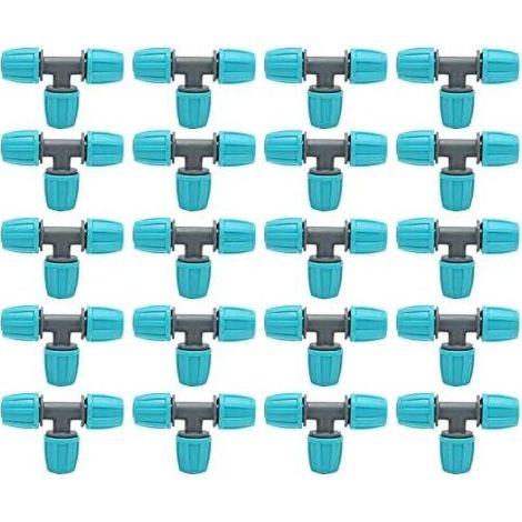 20 pezzi di raccordi a T con spina, connettori per tubi flessibili con spina da 16 mm, raccordi per irrigazione a goccia, connettori a T per tubi, adattatore a 3 vie, giunti per tubi dell'acqua