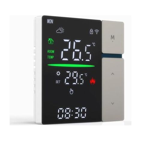 QORVA-Thermostat intelligent WiFi 316A conçu pour le chauffage électrique au sol, la chaudière à gaz et les systèmes d'eau avec télécommande smartphone et compatibilité vocale (gris 16A-WIFI) (1/4)