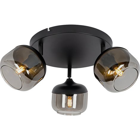 QAZQA kyan - Spot plafond, plafonnier - 3 lumière - Ø 22 cm - Noir et Or - Design - éclairage intérieur - Salon I Chambre I Cuisine I Salle à manger