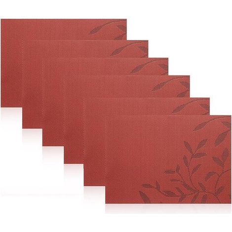 Set di 6 tovagliette, facili da pulire, in PVC a trama fine e resistente al calore, 30 x 45 cm, rosse. (1/5)