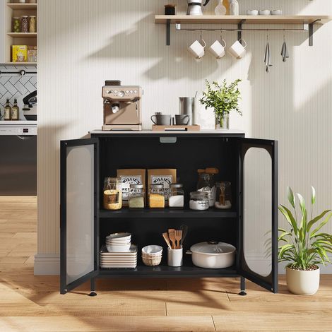 Black Sideboard with Adjustable Shelf & Semi-Transparent Doors (1/5)