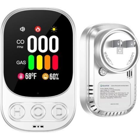 Détecteur combiné de gaz et de monoxyde de carbone 4 en 1, détecteur de température et d'humidité de gaz CO naturel, avec écran HD 2,1 pouces et indicateur, blanc