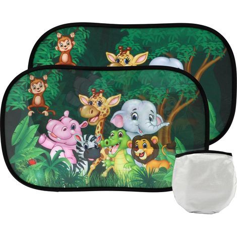 Lot de 2 pare-soleil pour vitres de voiture bébé, 50 x 30 cm, protection solaire pour vitres latérales de voiture bébé avec sac de rangement (motif forêt) (1/5)