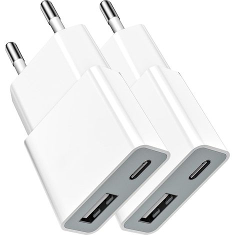 Chargeur USB 5 W - Lot de 2 adaptateurs Ultra-Minces (5 V/1 A) – 2 Ports : USB-C + USB-A – pour liseuses, brosses à Dents électriques, lecteurs (1/5)