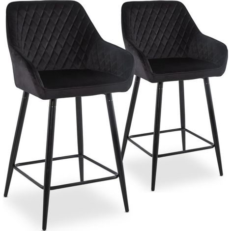 Lot de 2 Chaises de Bar Velours "Onika" 105cm Noir (1/5)