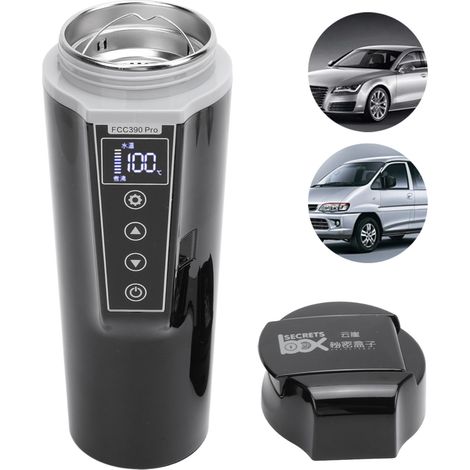 Termómetro eléctrico de viaje (12 V) – Botella de agua portátil para coche con pantalla LED, capacidad de 500 ml, fabricada en acero inoxidable 304 y material PP apto para uso alimentario. (1/5)
