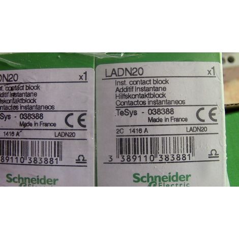 2 ADDITIF INSTANTAN‚àö© LADN20 SCHNEIDER CONTACT BLOCK 038388 INSTANTANE