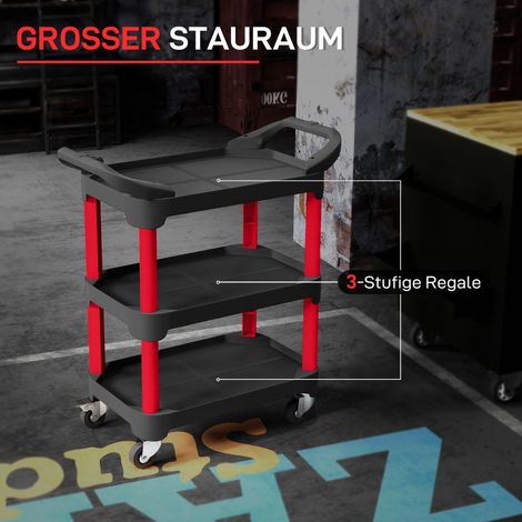 Chariot d'atelier 3 plateaux, diable à outils avec poignée, support de rangement pour garage et entrepôt, capacité 68 kg, noir (1/5)
