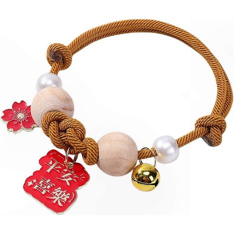 Weiches, verstellbares Katzenhalsband aus Nylon mit Glöckchen und Holzperlen, flohresistent, für Haus- und Freigängerkatzen, optimale Sicherheit (1/5)