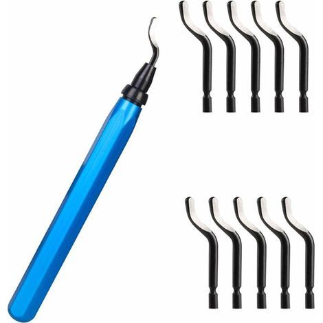 Sbavatore, rimuovi bave con 10 lame di ricambio in acciaio BS1010, lame rotanti a 360°, strumento pratico per alluminio, stampa 3D, rame e acciaio, plastica e PVC. (1/5)