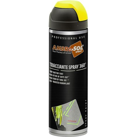 Bomboletta Vernice tracciante 500ml con valvola a 360° Opera su asfalti, muri e Legno Essiccazione Rapida - Giallo fluorescente (1/5)