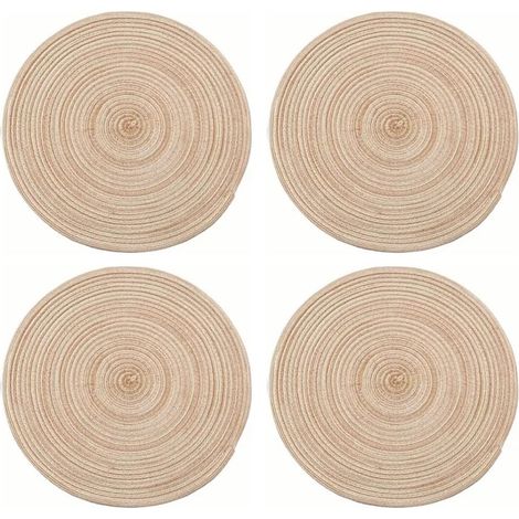 Tapis De Tasse, 4 Pièces De Coupe Circulaire, Tressage De Plaque De Cuvette Résistant à la Chaleur De Style Nordique(Kaki) (1/5)