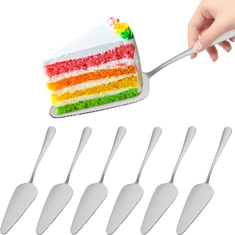 Lot de 6 Pelle à Gâteau 23 cm - Pelle à Tarte en Acier Inoxydable, Pelle à Tarte et Gâteau avec Bord Dentelé Fin, Pelle à Pizza Ensemble Couverts Couteau à Gâteau pour Fête Restaurant Cuisine(Argenté) (1/5)