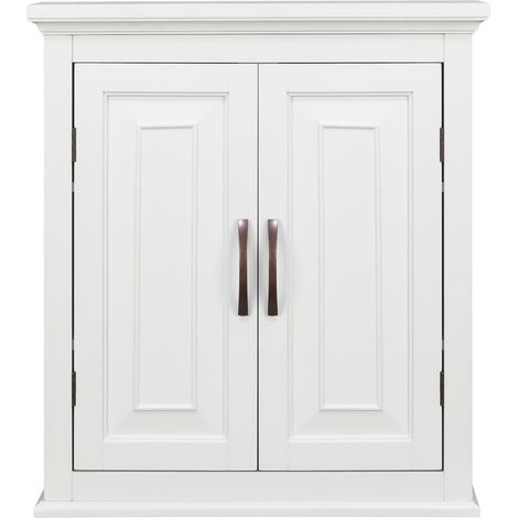 Teamson Home St. James Removable Two-Door Wall Cabinet, White with Brushed Bronze Handles, Adjustable Shelves, Magnetic Latch Closure for Bathroom Storage (1/5)